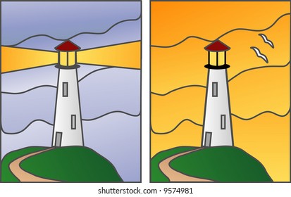 "Stained Glass" style vector based lightouse illustrations