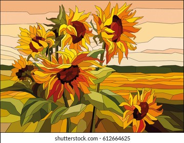 Stained glass sunflowers