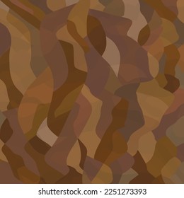 Stained glass texture. Brown gradient art glass mosaic template. Abstract palette of earthy browns. Geometric paint wave pattern. Color glass grunge texture in tiffany technique. Vector background. 