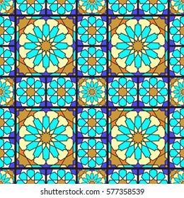 Stained glass traditional ornamental seamless pattern