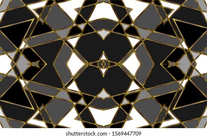 Stained glass vector abstraction in black and white with gold accents. A good option for website design, advertising, books, posters and plates.
