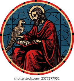 Stained glass vector of a Catholic saint, St Francis or St Gall, patron saint of birds and animals