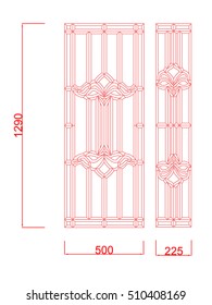Stained glass vector line work with dimension on the white background