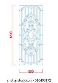 Stained glass vector line work with dimension on the white background