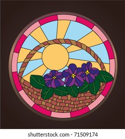 Stained Glass Violets. Vector ornament.