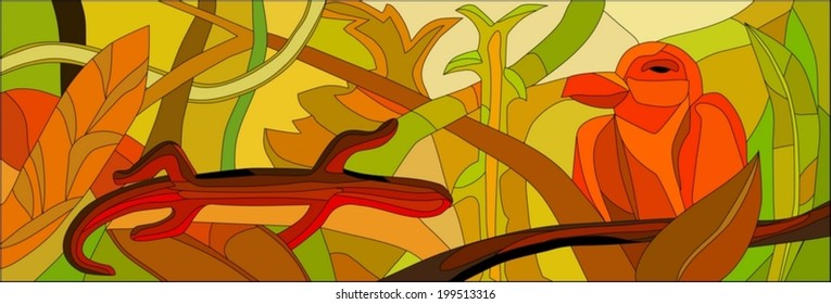 stained glass with wild nature