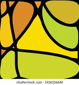 Stained Glass Window with abstract shapes and colorful glass inserts.