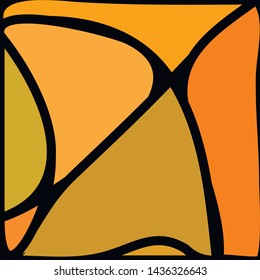 Stained Glass Window with abstract shapes and colorful glass inserts.