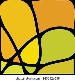 Stained Glass Window with abstract shapes and colorful glass inserts.