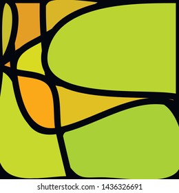 Stained Glass Window with abstract shapes and colorful glass inserts.