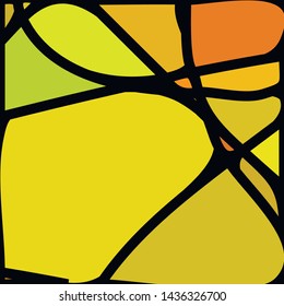 Stained Glass Window with abstract shapes and colorful glass inserts.