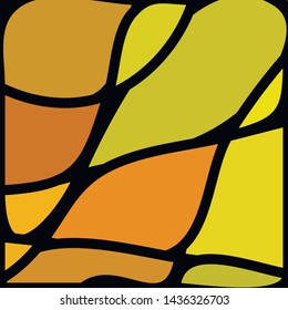 Stained Glass Window with abstract shapes and colorful glass inserts.