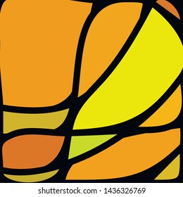 Stained Glass Window with abstract shapes and colorful glass inserts.