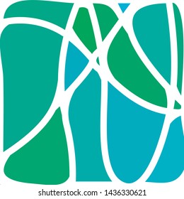 Stained Glass Window with abstract shapes and colorful glass inserts.