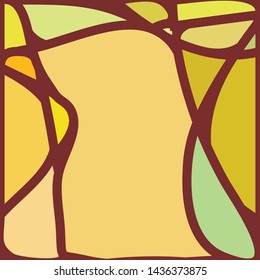 Stained Glass Window with abstract shapes and colorful glass inserts.