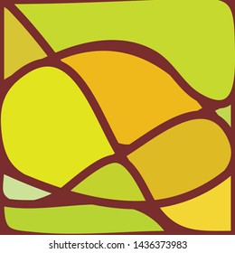 Stained Glass Window with abstract shapes and colorful glass inserts.