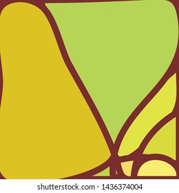 Stained Glass Window with abstract shapes and colorful glass inserts.