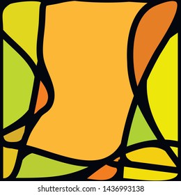 Stained Glass Window with abstract shapes and colorful glass inserts.