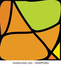 Stained Glass Window with abstract shapes and colorful glass inserts.