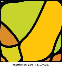 Stained Glass Window with abstract shapes and colorful glass inserts.
