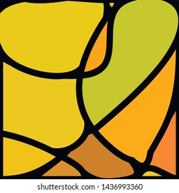 Stained Glass Window with abstract shapes and colorful glass inserts.