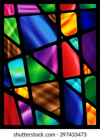 Stained Glass Window with abstract shapes and colorful glass inserts.  Vector EPS-10 file, transparency used. 