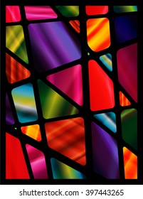 Stained Glass Window with abstract shapes and colorful glass inserts.  Vector EPS-10 file, transparency used. 