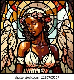 Stained glass window of an African angel