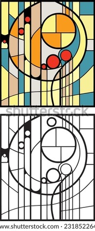 stained glass window beautiful and multi-colored in the Art Deco style depicting a tree by Gustav Klimt