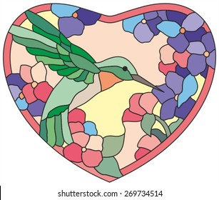 stained glass window birds flowers heart