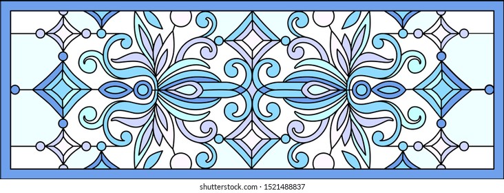 Stained glass window is blue. Abstract mosaic. Interior decor.