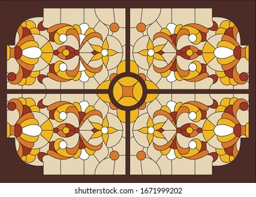 Stained glass window, classic pattern, light in the window