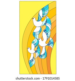stained glass window with decorative birds