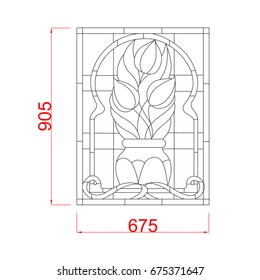 Stained glass window decorative vector frame with dimension black paint on the white background