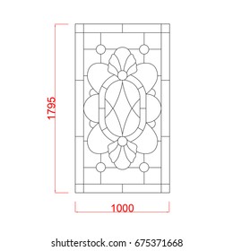 Stained glass window decorative vector frame with dimension black paint on the white background