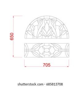  Stained glass window decorative vector frame with dimension black paint on the white background