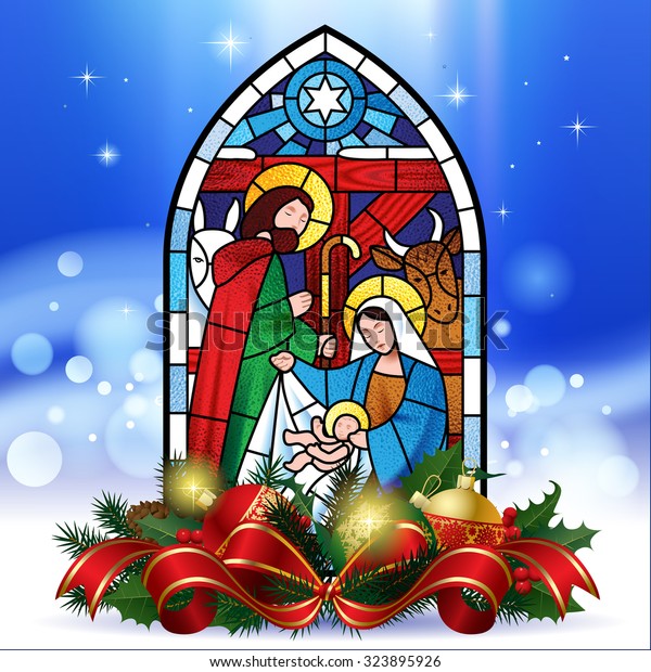 Stained Glass Window Depicting Christmas Scene Stock Vector (Royalty Free) 323895926