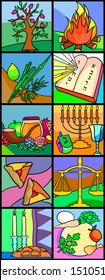 Stained glass window depicting Jewish religious holidays. Drawing of tablet stones consists ten letters, each indicated of common ten commandments. On the toy - 2 Hebrew letters "Gimel", "Hei".