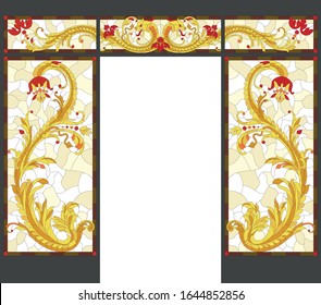 Stained glass window for doors with transom, Beautiful dangerous dragon flowers, carnivorous plants