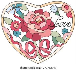 Stained glass window flowers rose heart