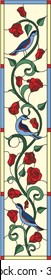 Stained Glass Window Folk Birds With  Rose