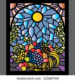 stained glass window with fruits