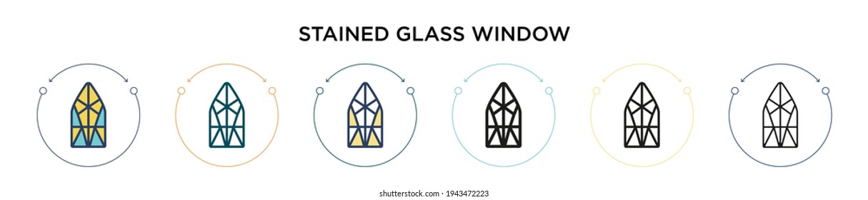 Stained glass window icon in filled, thin line, outline and stroke style. Vector illustration of two colored and black stained glass window vector icons designs can be used for mobile, ui, web