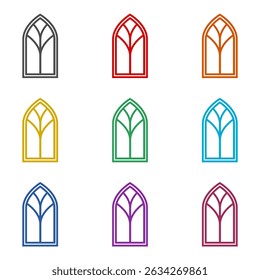 Stained glass window icon isolated on white background. Set icons colorful