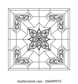 Stained glass window for interior  and exterior design line work on te white background