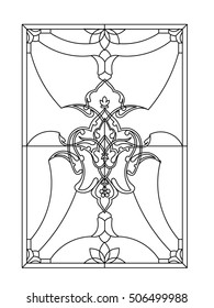 Stained glass window for interior  and exterior design line work on te white background