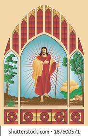 Stained glass window with Jesus