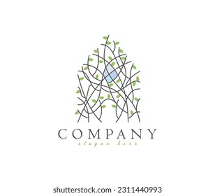 Stained glass window logo House Leaves design illustration