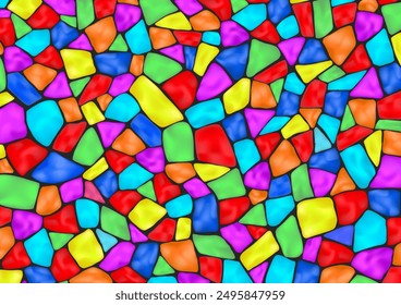 Stained glass window from multicolored tiles or mosaic. Stock vector abstract background