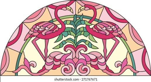  Stained glass window pink flamingo